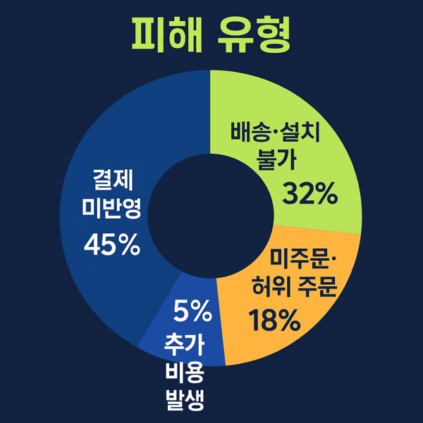 결제 미반영/배송·설치 불가/미주문·허위 주문추가 비용 발생